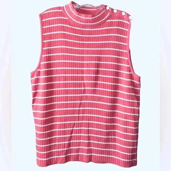 TALBOTS Women’s Sleeveless Ribbed Knit Pullover Sweater White Stripes Size XL - Picture 2 of 6